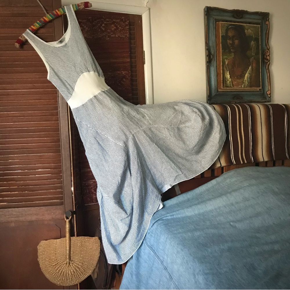 Hard Tail Dress Woman S-M Navy White Striped Tank Linen Lagenlook